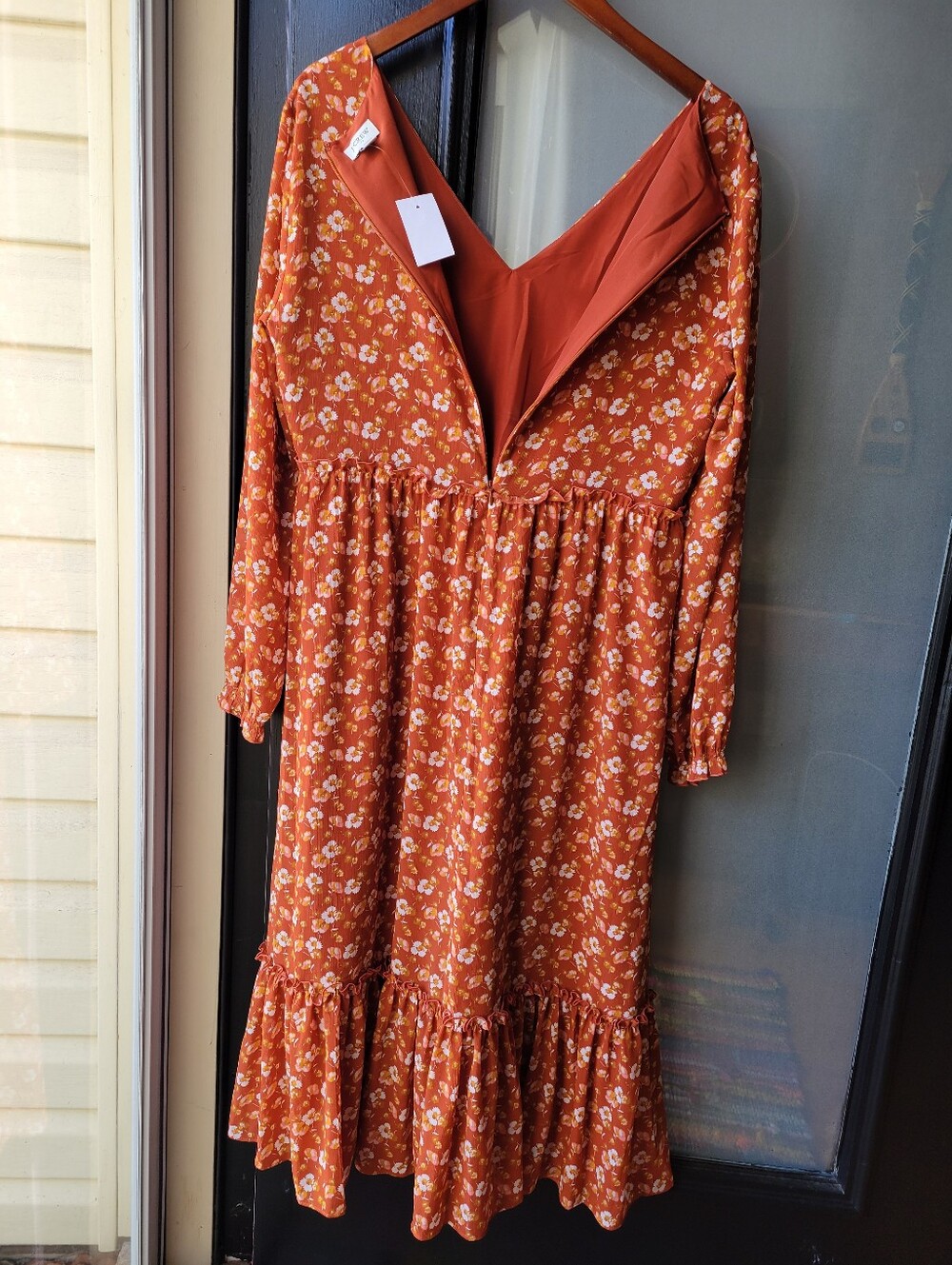 J. Crew Crinkle Midi flounce Women's Orange White Dress Zip Lined MSRP $110 New - Picture 3 of 13